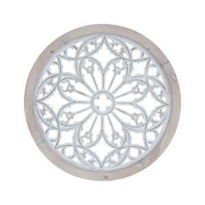HomeRoots 25" Natural And White Wood Medallion Round Hanging Wall Decor - 1 of 4