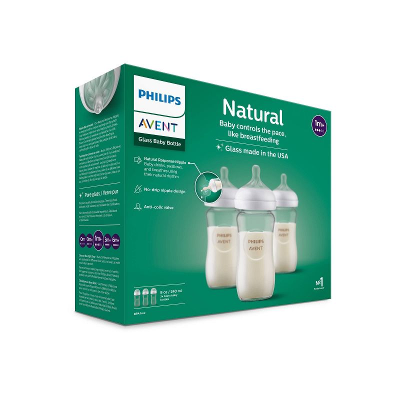 Philips Avent 3pk Glass Natural Baby Bottle with Natural Response Nipple - Clear - 8oz, 4 of 27