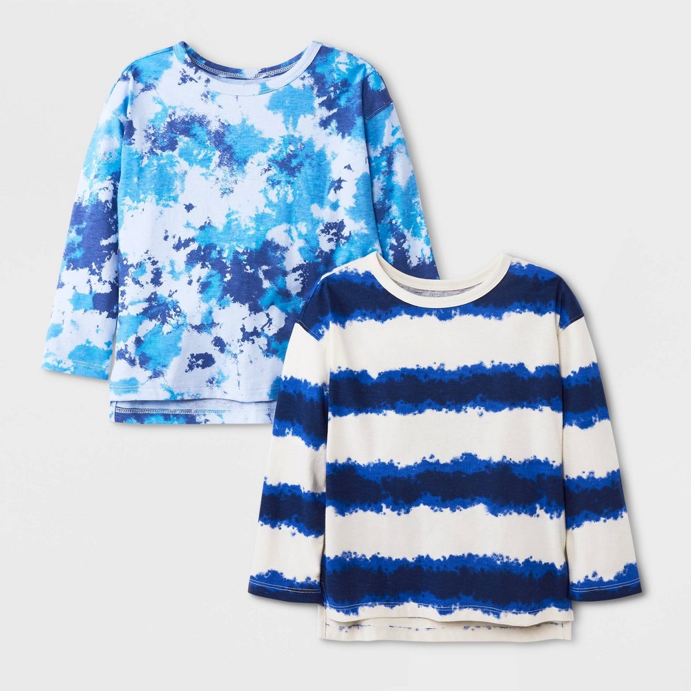 Toddler Boys' 2pk Long Sleeve Tie-Dye Jersey Knit Crewneck T-Shirt - Cat & Jack Blue 2T