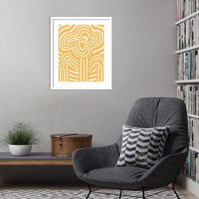 Yellow and White Abstract Wood Framed Wall Art Print