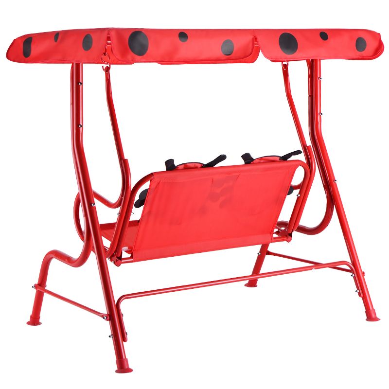 Costway Kids Patio Swing Chair Children Porch Bench Canopy 2 Person Yard Furniture red, 2 of 11