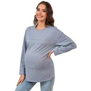 Fanxing Maternity Nursing Hoodies For Women Trendy Zipper Side Breastfeeding Loose Crewneck Solid Casual Long Sleeve Pullover Brown Xl