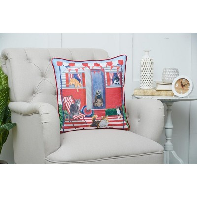 Patriotic Red White and Blue Cotton Cat Throw Pillow 18" x 18"