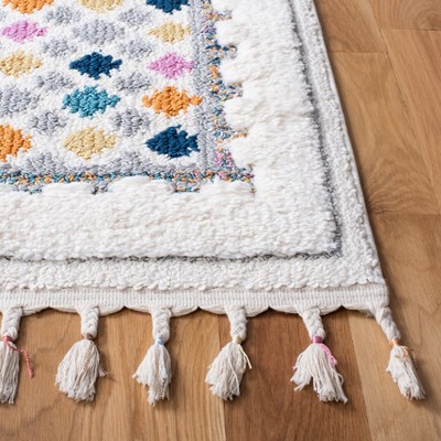 Ivory and Grey Moroccan Fringe Shag Runner Rug