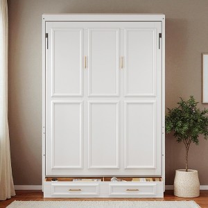 Mshliw Full Size Murphy Bed with 2 Storage Drawers, Space-Saving Foldable Wall Bed, Solid Wood Frame, Modern Bedroom Furniture - 1 of 4