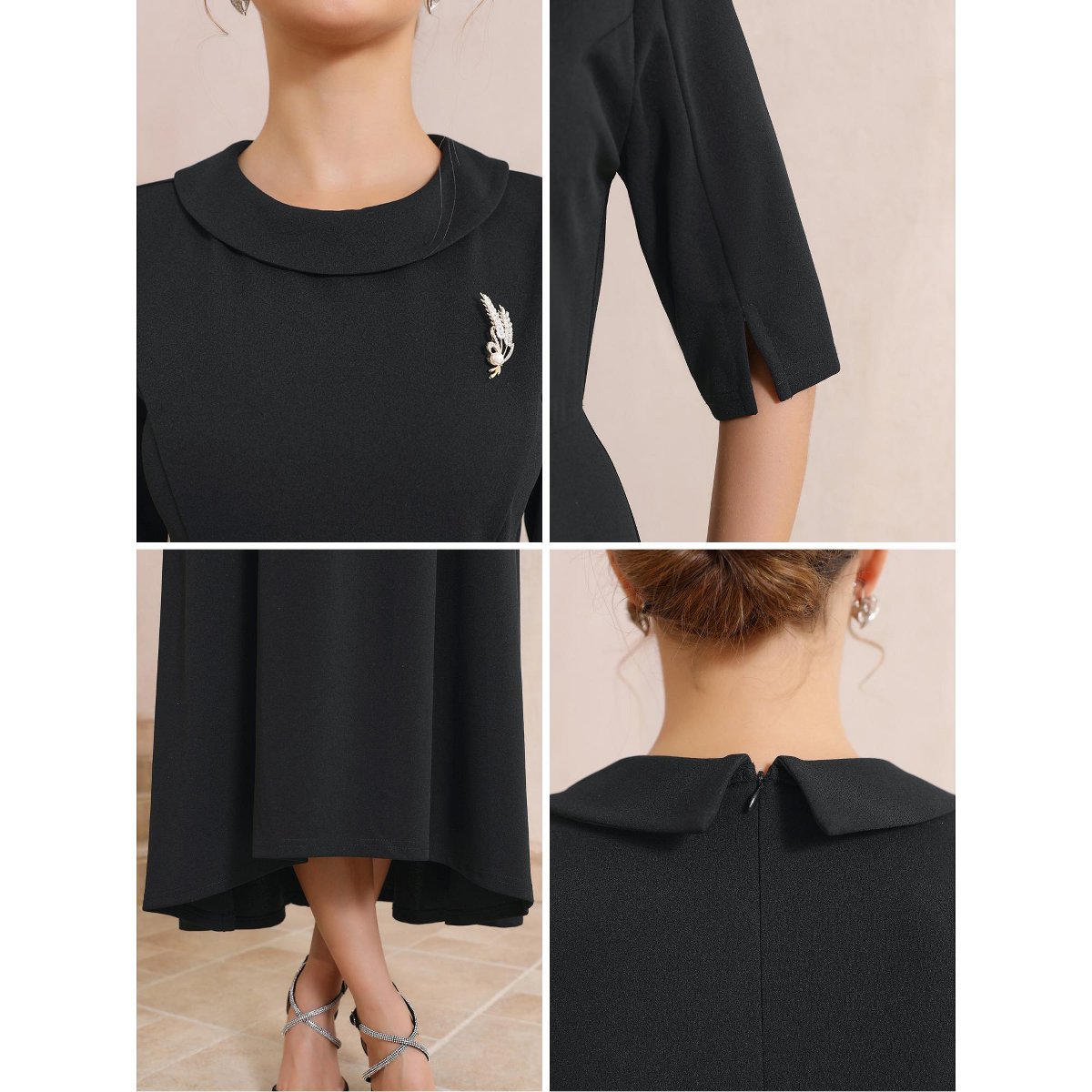Женские платья INSPIRE CHIC Women's Vintage Collared Half Sleeve Church Evening Formal A-Line Dresses X-Large Black — фото 5