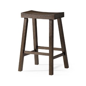 HomeRoots 27" Brown Solid Wood Backless Counter Height Bar Chair - 1 of 4