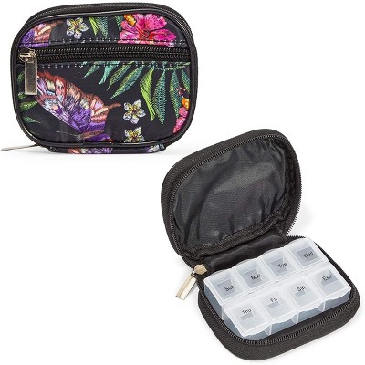 Wellbrite 2 Pack 7-Day Weekly Pill Organizer Box with Floral Travel Case, Medicine Container