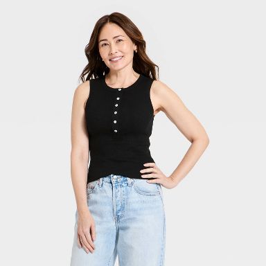 Women's Henley Tank Top - Universal Thread™ Black XS