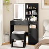 Tangkula Vanity Desk with Mirror & Lights Makeup Dressing Table w/Cushioned Storage Stool & Power Outlets White/Black - 3 of 4
