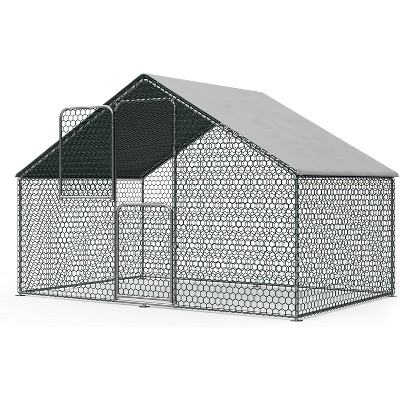 Metal Galvanized Pipe Pointed Roof Chicken Coop without Reinforcement