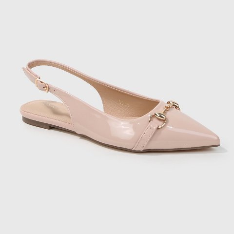 Обувь BERNESS Women's Rio Patent Slingback Flats with Chain Detail Beige 11