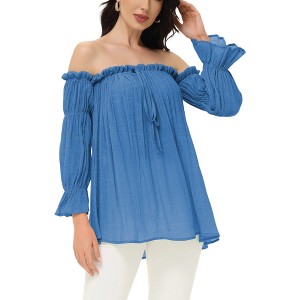 Anna-Kaci Women's Semi Sheer Boho Off The Shoulder Layering Top for Casual Looks - 1 of 4