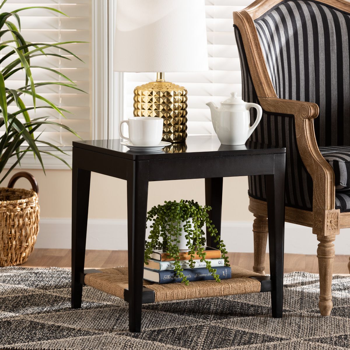 bali & pari Freya Modern Bohemian Black Finished Bayur Wood End Table