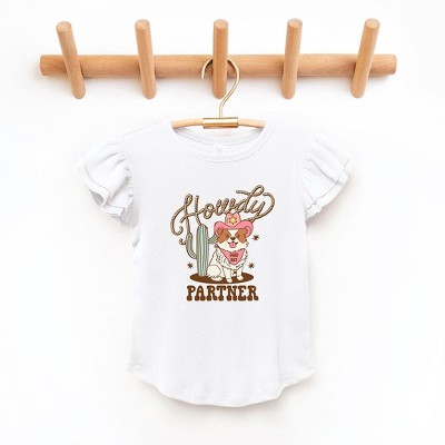 The Juniper Shop Howdy Partner Dog Toddler Flutter Sleeve Tee