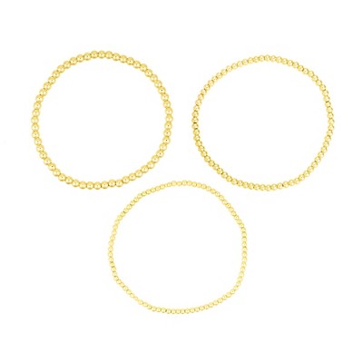Polished Gold Tone Brass Stretch Ball Bracelet Set