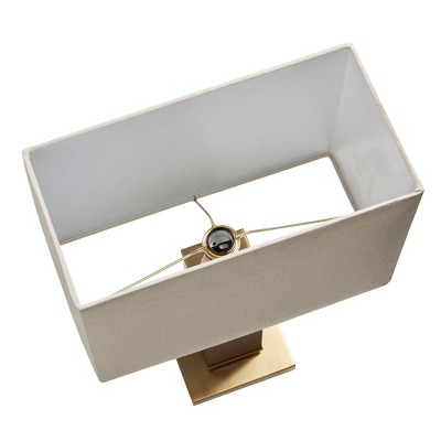 22" Brown Faux Leather Table Lamp with Gold Base and Ivory Shade