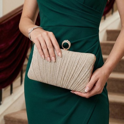 Сумки INSPIRE CHIC Clutch Purse Pleated Evening Bag for Women Handbags with Rhinestone Ring Champagne 7.9*2.4*4.7 inches — фото 3