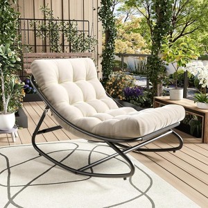 Oversized Outdoor Papasan Rocking Chair with Thick Waterproof Cushion, Heavy Duty Egg Rocker Lounge Chair for Patio, Garden, Indoor - 1 of 4