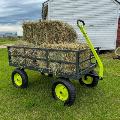 Heavy Duty Gray and Green Steel Mesh Utility Wagon with Large Tires