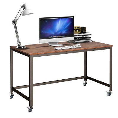 Costway Rolling Computer Desk Metal Frame PC Laptop Table Wood Top Study Workstation
