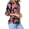 Nlife Women's Casual V Neck Floral Print 3/4 Length Sleeve Blouses Tropical Hawaiian Shirt Tops - 3 of 4