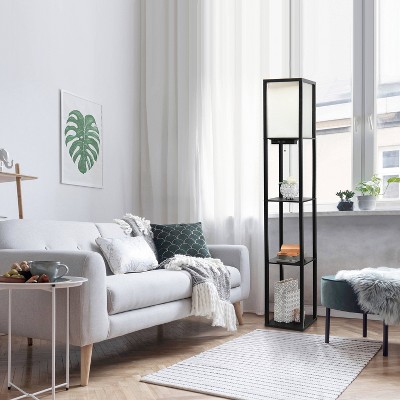Black 62.5" Floor Lamp with Shelves and USB Ports