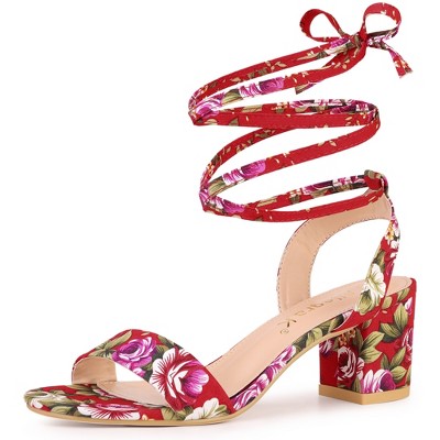 Allegra K Women's Block Heel Lace Up Heel Sandals