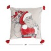Storied Home Square Cotton Chambray Printed Pillow with Embroidered Santa Image, Tufting, Pom Poms and Tassels, Multicolor - 2 of 2
