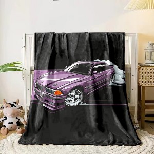 Fisfet Vintage Purple Sports Car Print Flannel Throw Blanket,Christmas Gift. - 1 of 4