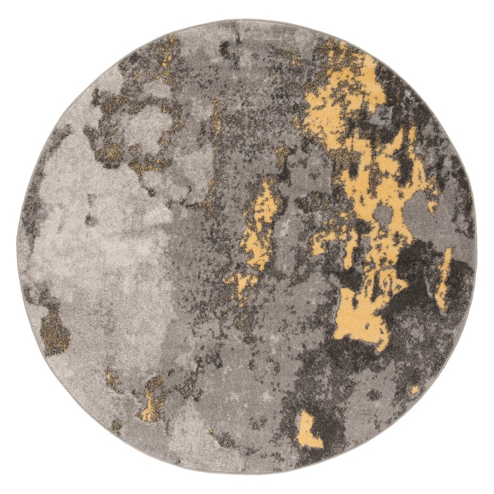 Gray/Yellow Splatter Loomed Round Area Rug 6' - Safavieh