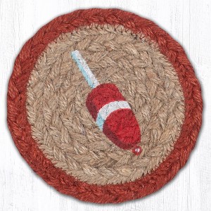 Earth Rugs Red Buoy Printed Coaster – 5"x5" Hand-Stenciled Jute, Coastal Nautical Table Decor - 1 of 3