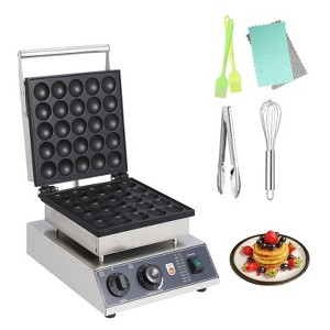 25-Hole Silver Commercial Round Muffin & Waffle Maker–Flip Top Non-Stick Stainless Steel with Temp/Time Control for Restaurant - 1 of 4