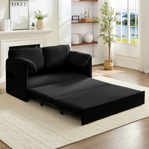 Mjkone 3 in 1 Convertible Pull Out Sleeper Sofa Bed with Pockers, Thicked Cushions , Velvet Pull out Lounge Loveseat Couch - 1 of 4