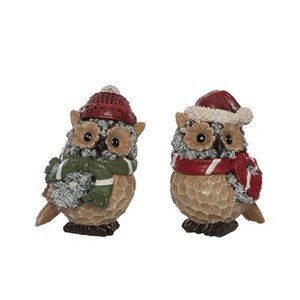 Transpac Small Resin Bundled Up Owl Figurine Set of 2 Christmas Home Decorations - 1 of 1