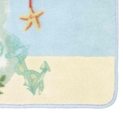 Coastal Snowman Blue and Beige Cotton Bath Rug