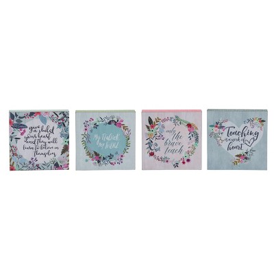 Transpac MDF Wood Grain Block Decor Set of 4 Spring Home Decorations