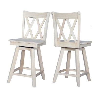 24" Unfinished Double X Back Swivel Wood Counter Stool