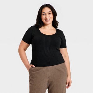 Women's Slim Fit Ribbed Seamless Scoop Neck T-Shirt - A New Day™ - 1 of 3