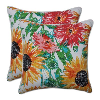 2pc 18.5" Outdoor/Indoor Throw Pillow Set Sunflowers Sunburst Yellow - Pillow Perfect