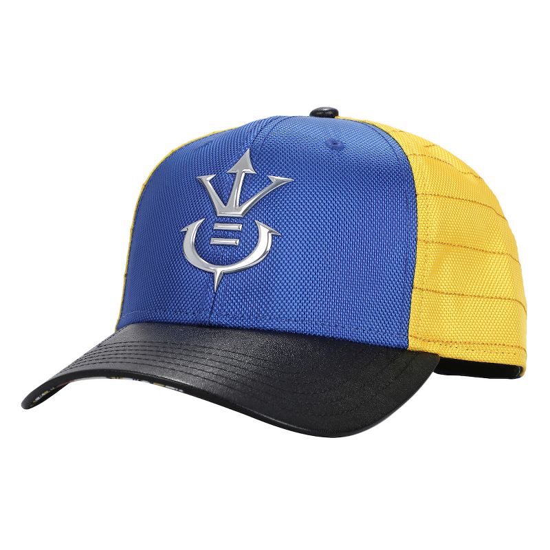 Dragon Ball Z Vegeta Super Saiyan Crest Men's Blue & Yellow Precurve Snapback Hat, 1 of 7