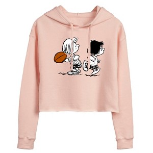 Women's - Peanuts - Marcie Patty Football Cropped Graphic Hoodie - 1 of 4