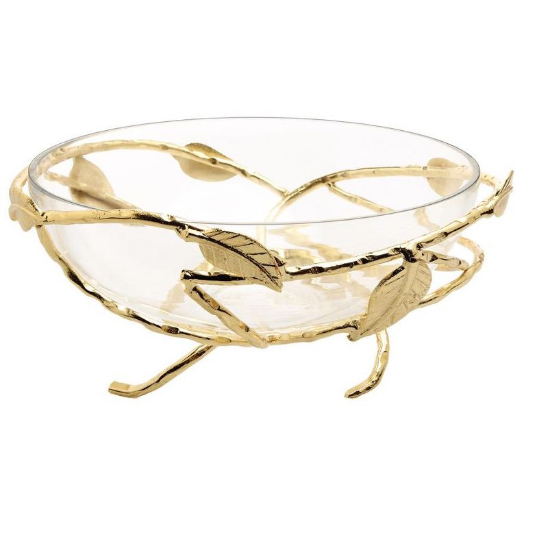 Classic Touch Hammered Glass Salad Bowl with Gold Brass Leaf Decoration, 3 of 4
