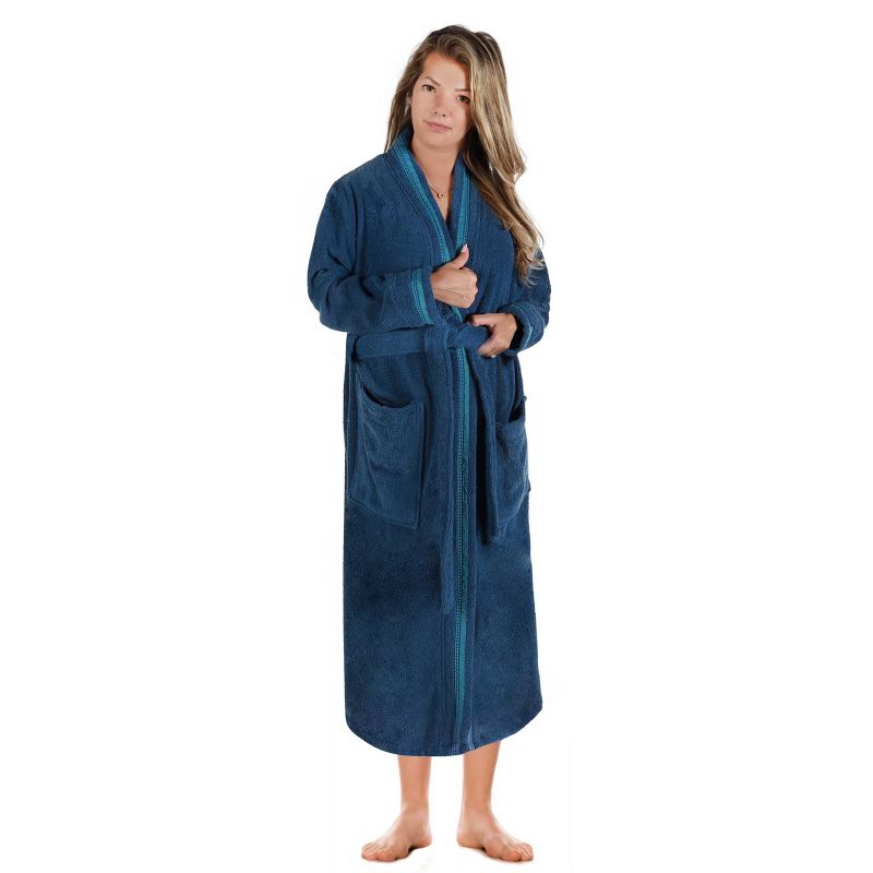 All-Season Unisex Cotton Terry Lounge Bathrobe with Embroidery by Blue Nile Mills, 4 of 10