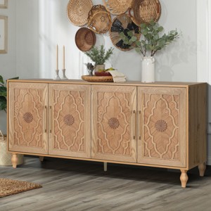 Kitchen Cabinet With 4 Carved Flower Door,Storage Cabinet For Living Room,Dining Room Furniture,Indoor Furniture-Maison Boucle - 1 of 4