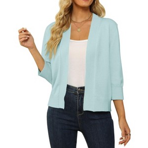 Coolmee Women's 3/4 Sleeve Cropped Cardigan Knit Sweaters Lightweight Open Front Shrug Bolero - 1 of 1