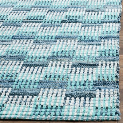 Turquoise Geometric Round Cotton Area Rug