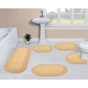 Double Ruffle Bathroom Rugs Set, Washable Rug, Extra Soft and Absorbent bath Rug, Kitchen Mat, BathMat Set,Non-Slip, 5 Pcs Set with Contour, Butter - 1 of 4