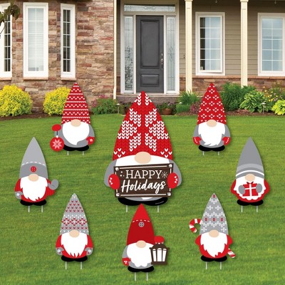 Big Dot of Happiness Christmas Gnomes - Yard Sign and Outdoor Lawn Decorations - Holiday Party Yard Signs - Set of 8