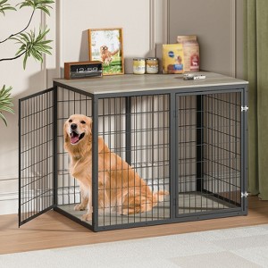 CAVINAS 47" Dog Crate with 3 Doors,Dog Kennels Furniture with Wood and Metal Design for Large & Medium Dogs,Grey - 1 of 4